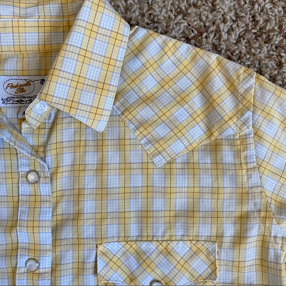Panhandle Slim Retro Pearl Snap Button Down Yellow Plaid Vintage Shirt - Picture 4 of 12